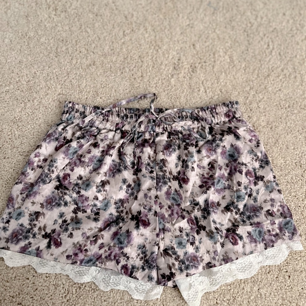 Floral lace satin shorts
